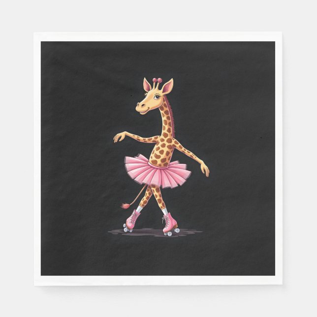 Giraffe On Roller Skates In Pink Tutu Tank Top Napkin (Front)
