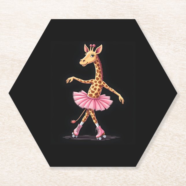 Giraffe On Roller Skates In Pink Tutu Tank Top Paper Coaster (Front)