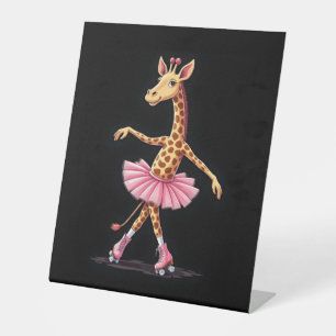 Giraffe On Roller Skates In Pink Tutu Tank Top Pedestal Sign
