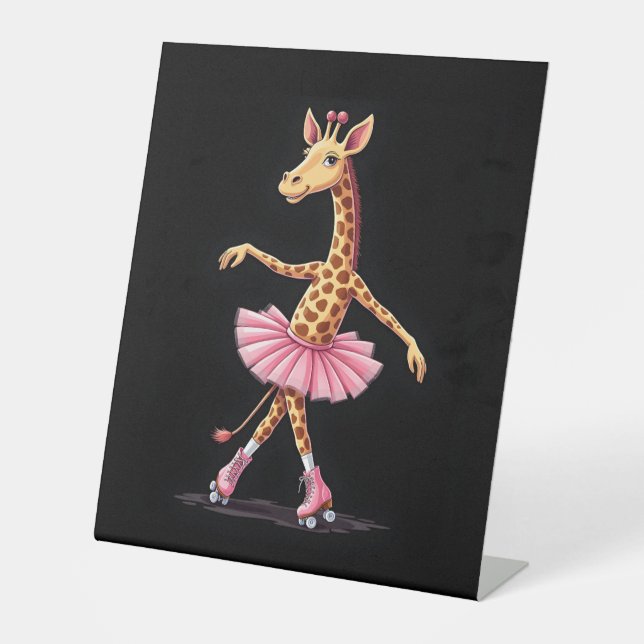 Giraffe On Roller Skates In Pink Tutu Tank Top Pedestal Sign (Front)
