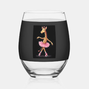 Giraffe On Roller Skates In Pink Tutu Tank Top Stemless Wine Glass