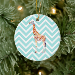 Giraffe on zigzag chevron. ceramic tree decoration