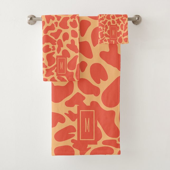 Giraffe Orange Monogram Modern Girly Bath Towel Set (Insitu)
