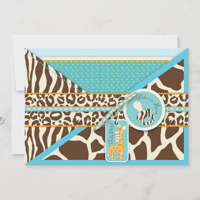 Giraffe & Pacifier Safari Animal Print Baby Shower Invitation (Front)