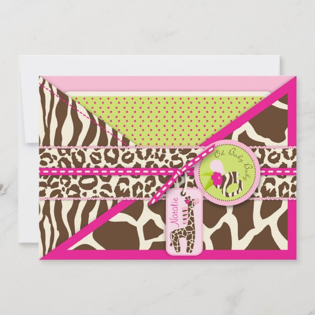 Giraffe & Pacifier Safari Animal Print Baby Shower Invitation (Front)