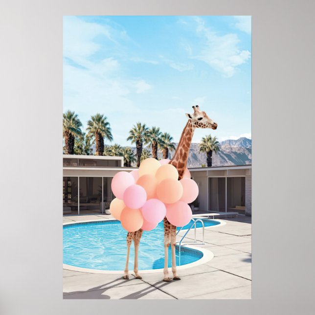 Giraffe Palm Springs Art Print, Giraffe with Poster (Front)