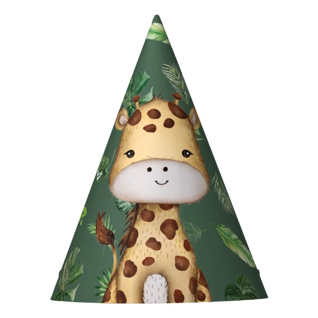 Giraffe Party Animal Wild One Jungle Birthday Boy Party Hat (Front)