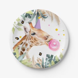 Giraffe Party Animals Birthday Zoo Girl Safari Paper Plate