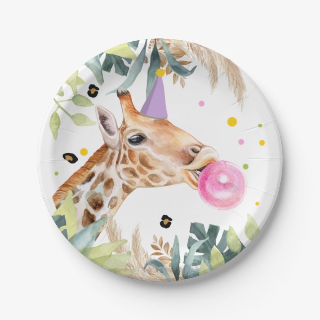 Giraffe Party Animals Birthday Zoo Girl Safari Paper Plate (Front)
