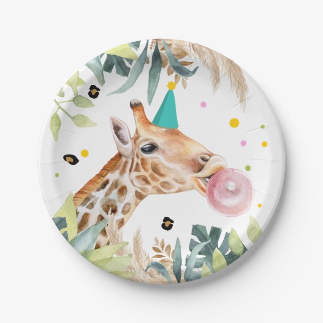Giraffe Party Animals Birthday Zoo Safari Paper Plate (Front)