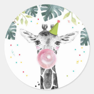 Giraffe Party Animals Safari Boy Birthday Cupcake Classic Round Sticker