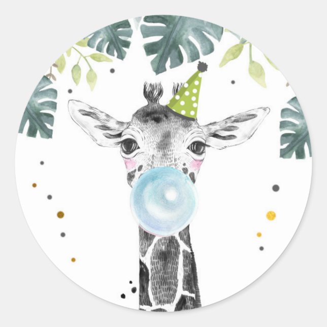 Giraffe Party Animals Safari Boy Birthday Cupcake  Classic Round Sticker (Front)