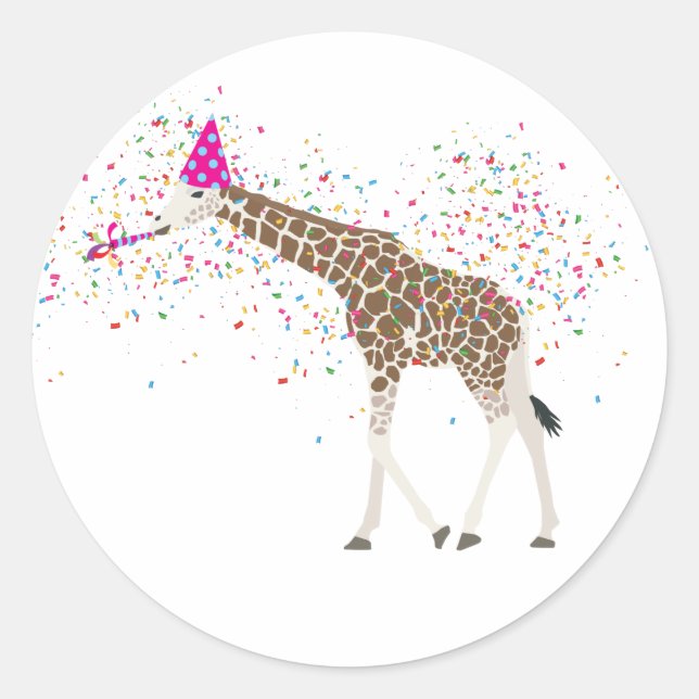 Giraffe Partying Safari Animals Having a Party Classic Round Sticker (Front)