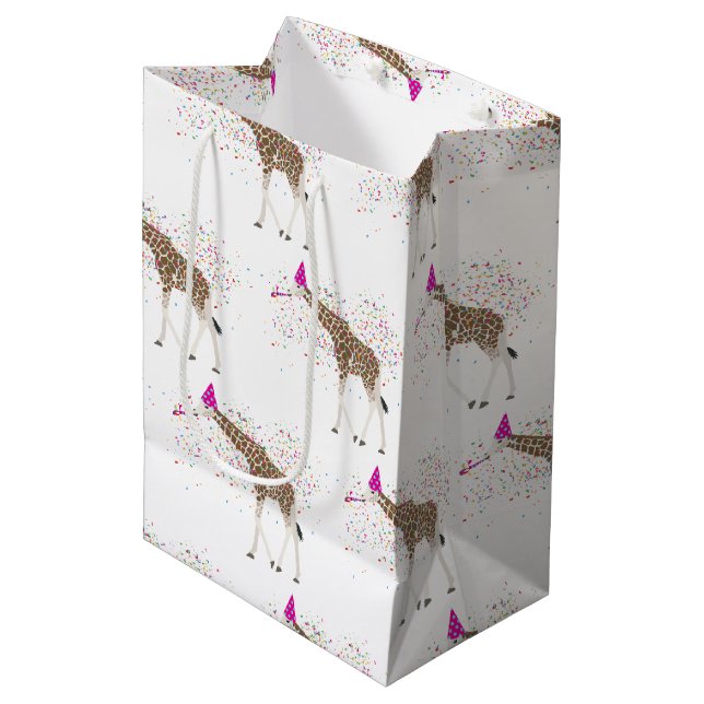 Giraffe Partying Safari Animals Having a Party Medium Gift Bag (Front Angled)