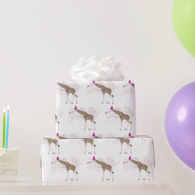 Giraffe Partying Safari Animals Having a Party  Wrapping Paper (Party Gifts)