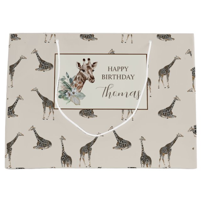Giraffe patterend Personalised  Large Gift Bag (Front)