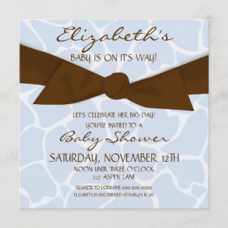Giraffe Pattern Baby Shower Invite with Brown Bow