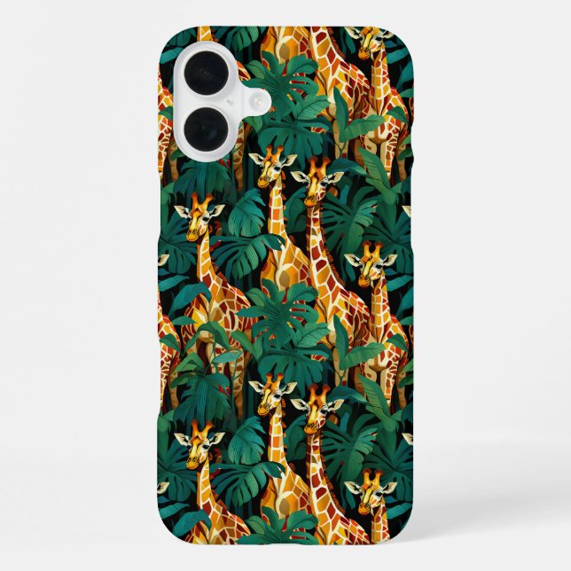 Giraffe Pattern in a Green Leafy Jungle iPhone Case (Back)