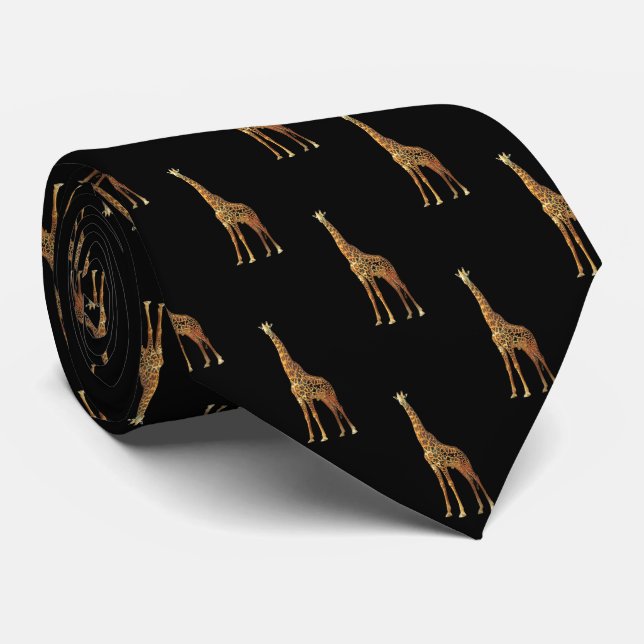 Giraffe Pattern On Black Tie (Rolled)