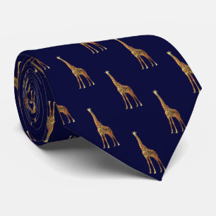 Giraffe Pattern On Dark Navy Blue Tie