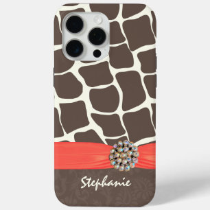 Giraffe Pattern Printed Ribbon and Rhinestone iPhone 15 Pro Max Case