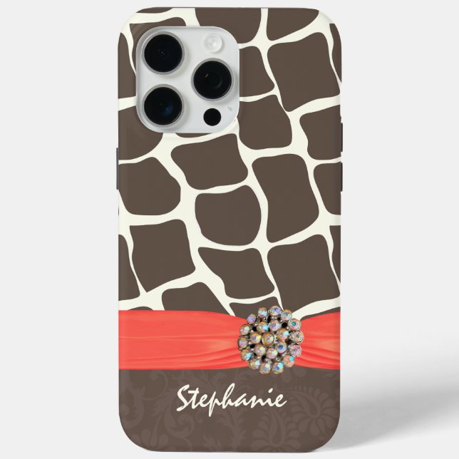 Giraffe Pattern Printed Ribbon and Rhinestone Case-Mate iPhone Case (Back)