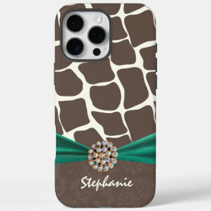 Giraffe Pattern Printed Ribbon and Rhinestone iPhone 16 Pro Max Case