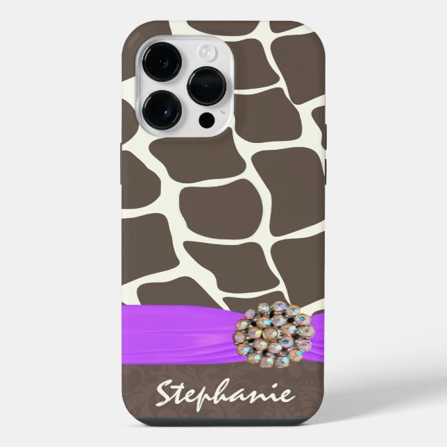 Giraffe Pattern Printed Ribbon and Rhinestone iPhone Case (Back)