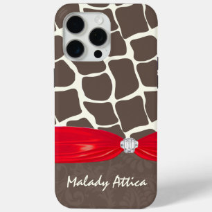 Giraffe Pattern Printed Ribbon Faux Crystal iPhone 15 Pro Max Case