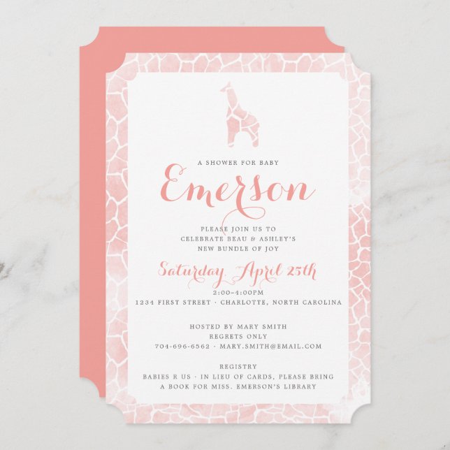 Giraffe Pattern Watercolor Texture Baby Shower Invitation (Front/Back)