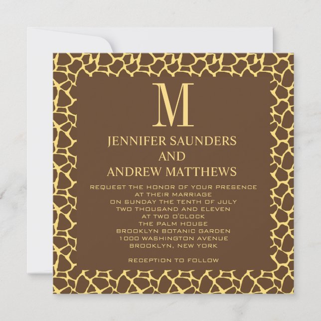 Giraffe Pattern Wedding Invitation with Monogram (Front)