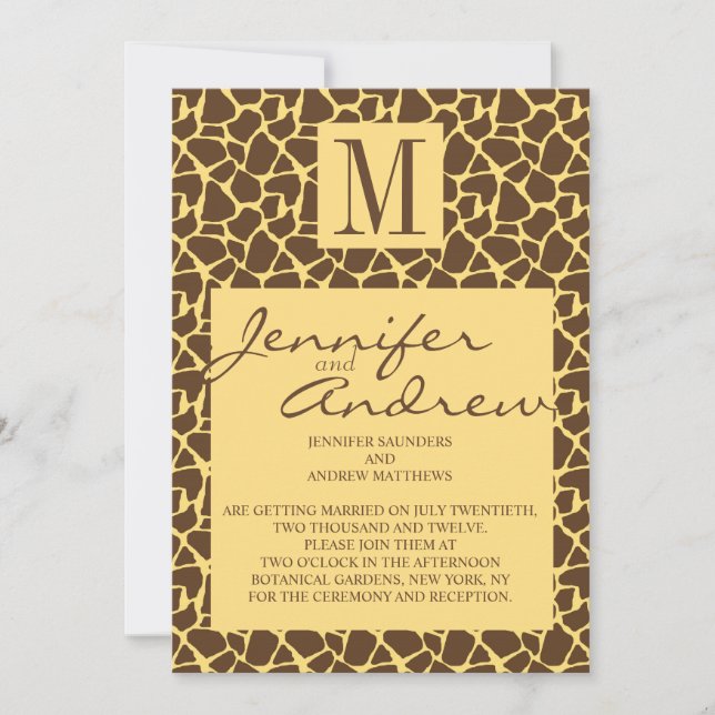 Giraffe Pattern Wedding Invitation with Monogram (Front)
