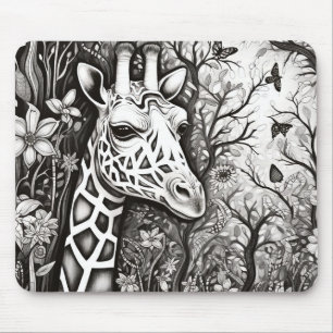 Giraffe Peaceful Nature Prairie Sketch Drawing Art Mouse Mat