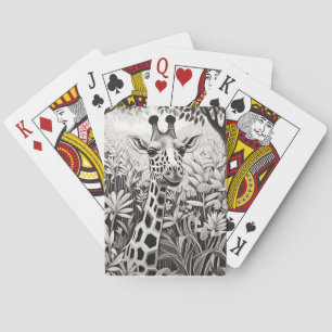 Giraffe Peaceful Nature Prairie Sketch Drawing Art Playing Cards