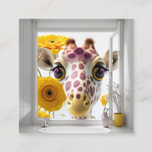 Giraffe Peeks in the Window Square Business Card (Front)
