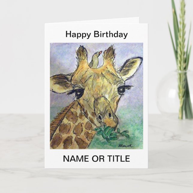 Giraffe personalised art birthday card friend etc. (Front)