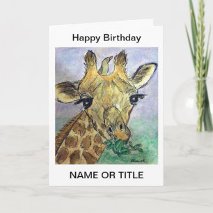 Giraffe personalised art birthday card friend etc.