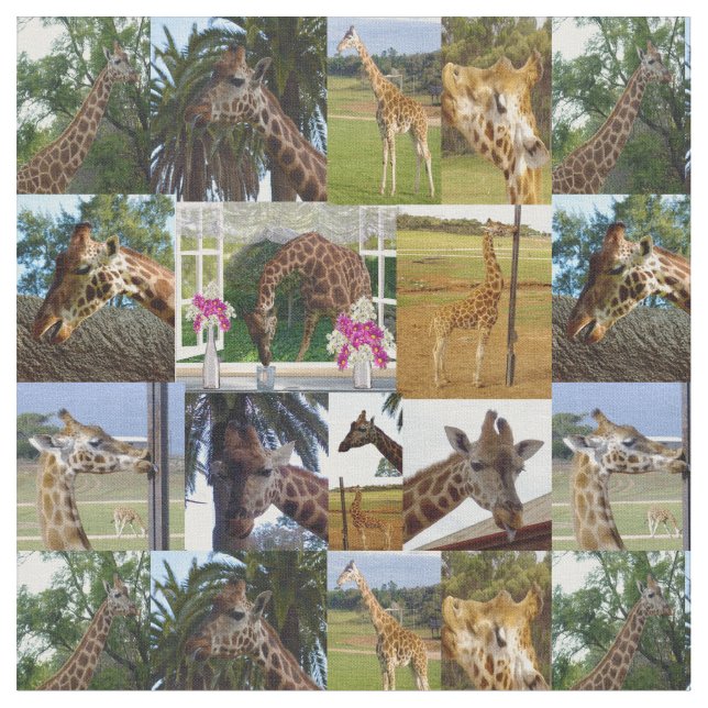 Giraffe Photo Collage, Fabric (Close Up)