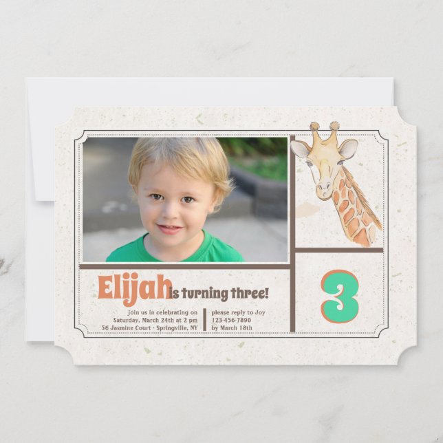 Giraffe Photo Invitation (Front)