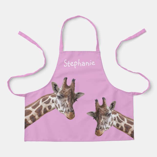 Giraffe Photos Personalised Kids Name Apron (Front)