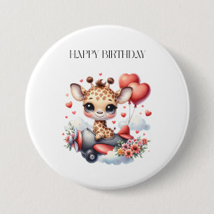 Giraffe Pilot Birthday 7.5 Cm Round Badge