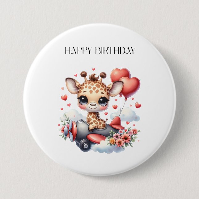 Giraffe Pilot Birthday 7.5 Cm Round Badge (Front)