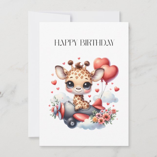 Giraffe Pilot Birthday Card (Front)