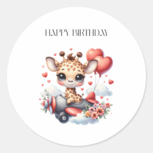 Giraffe Pilot Birthday Classic Round Sticker