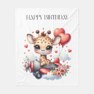 Giraffe Pilot Birthday Fleece Blanket