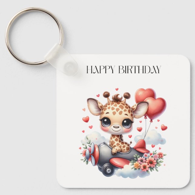Giraffe Pilot Birthday Key Ring (Front)
