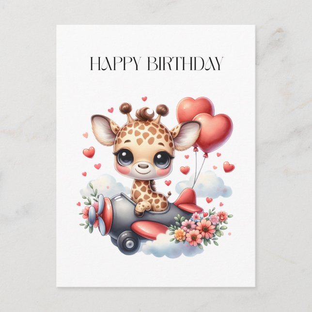 Giraffe Pilot Birthday Postcard (Front)
