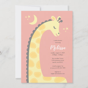 Giraffe Pink Background Baby Shower Invitation