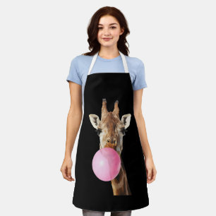 Giraffe Pink Bubble Gum Cute Funny Animal Lover Apron