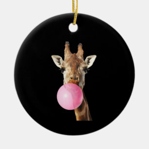 Giraffe Pink Bubble Gum Cute Funny Animal Lover  Ceramic Tree Decoration